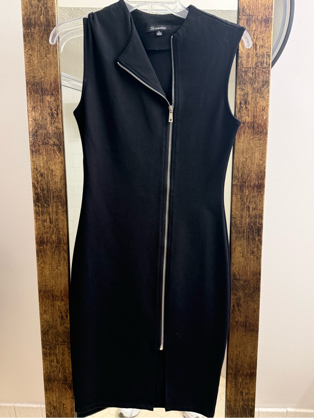 Shinestar Black Sleeveless Zip-Front Sheath Dress